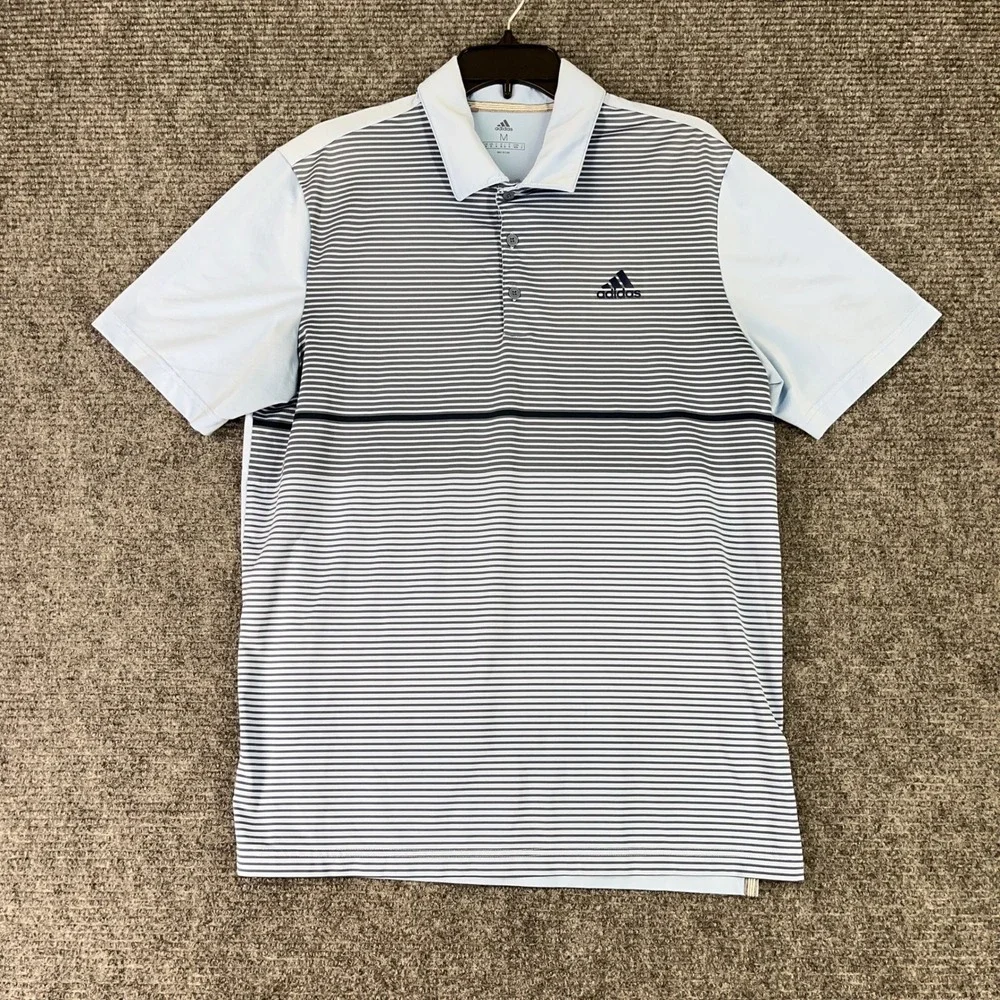 Adidas Performance Golf Polo Shirt Men M Striped Gradient Stretch Athletic Sport